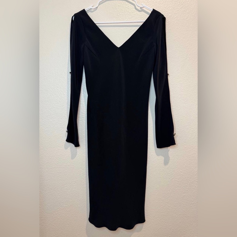 Jones New York Vintage Gothic Black Long Sleeves with Crystals Midi Dress Size 4